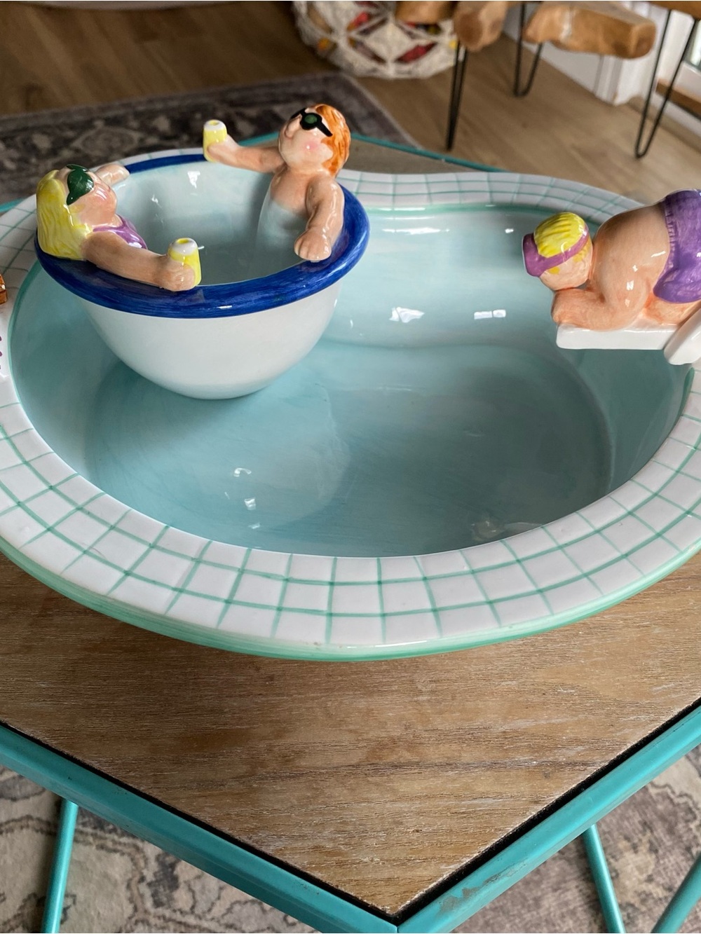 Vintage 1995 LOTUS Take a Dip ceramic swimming pool chip and hot tub dip set